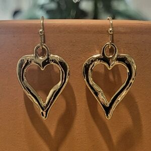 Gold Open Heart Drop Earrings New